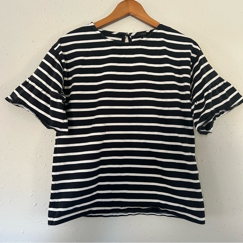 J. Crew Striped Black White Flutter Sleeve Blouse Small